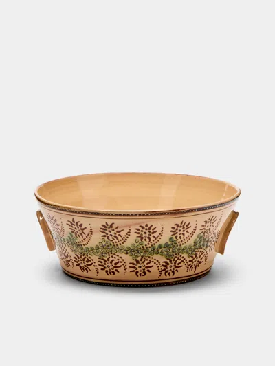 Poterie D’évires Flowers Hand-painted Ceramic Handled Serving Dish Poterie D'évires Abask Luxury Gift In Neutral
