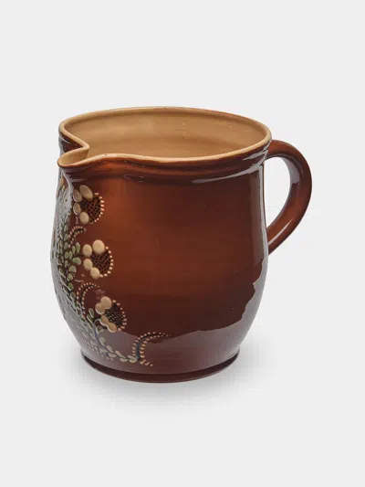 Poterie D’évires Poterie D'évires Flowers Hand-painted Ceramic Jug (70.5oz/2l) In Brown