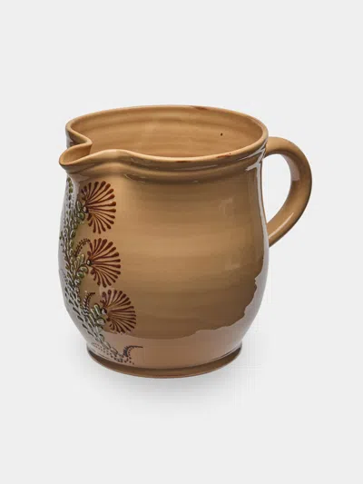Poterie D’évires Poterie D'évires Flowers Hand-painted Ceramic Jug (70.5oz/2l) In Brown
