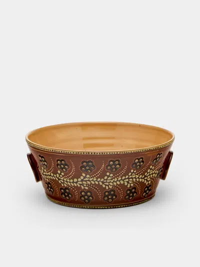 Poterie D’évires Poterie D'évires Flowers Hand-painted Ceramic Large Handled Serving Bowl In Red