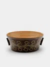 Poterie D’évires Poterie D'évires Flowers Hand-painted Ceramic Large Handled Serving Bowl In Brown