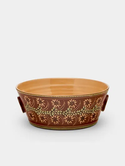 Poterie D’évires Poterie D'évires Flowers Hand-painted Ceramic Large Handled Serving Bowl