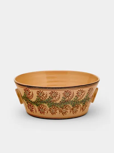 Poterie D’évires Poterie D'évires Flowers Hand-painted Ceramic Large Handled Serving Bowl In Multi