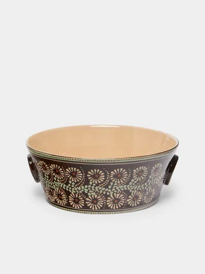 Poterie D’évires Poterie D'évires Flowers Hand-painted Ceramic Large Handled Serving Bowl In Multi