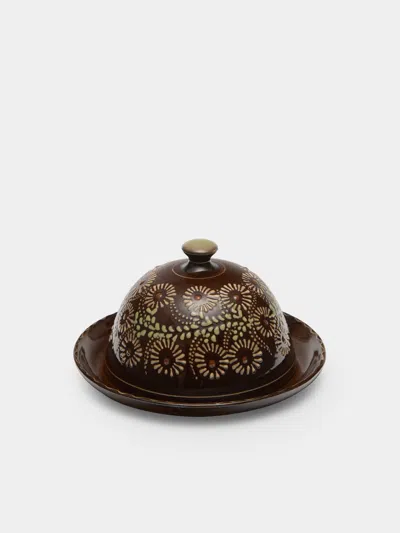 Poterie D’évires Poterie D'évires Flowers Hand-painted Ceramic Large Lidded Butter Dish