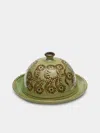 Poterie D’évires Poterie D'évires Flowers Hand-painted Ceramic Large Lidded Butter Dish In Green
