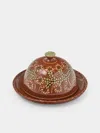 Poterie D’évires Poterie D'évires Flowers Hand-painted Ceramic Large Lidded Butter Dish In Brown