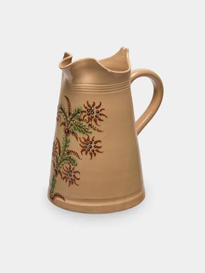 Poterie D’évires Poterie D'évires Flowers Hand-painted Ceramic Large Milk Jug In Brown