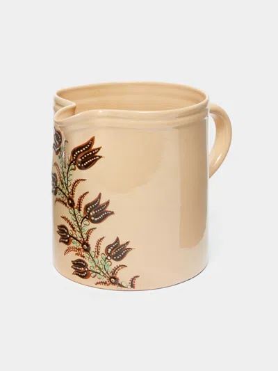 Poterie D’évires Poterie D'évires Flowers Hand-painted Ceramic Large Straight-edge Jug In Multi