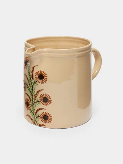 Poterie D’évires Poterie D'évires Flowers Hand-painted Ceramic Large Straight-edge Jug In Multi