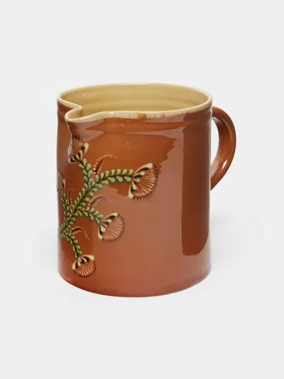 Poterie D’évires Poterie D'évires Flowers Hand-painted Ceramic Large Straight-edge Jug In Red