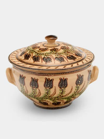 Poterie D’évires Poterie D'évires Flowers Hand-painted Ceramic Lidded Vegetable Dish In Multi