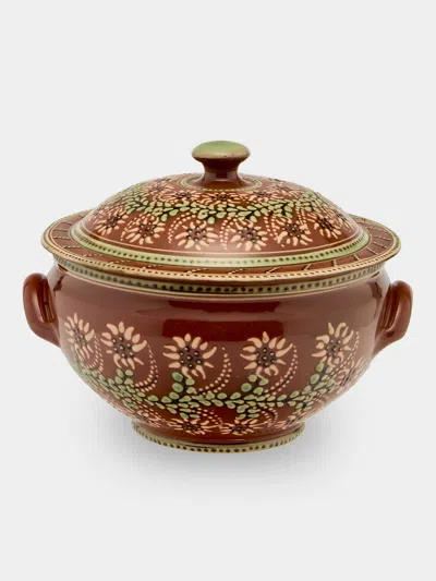 Poterie D’évires Poterie D'évires Flowers Hand-painted Ceramic Lidded Vegetable Dish In Multi