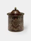Poterie D’évires Poterie D'évires Flowers Hand-painted Ceramic Medium Lidded Pot In Brown