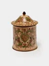 Poterie D’évires Poterie D'évires Flowers Hand-painted Ceramic Medium Lidded Pot In Brown