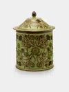 Poterie D’évires Poterie D'évires Flowers Hand-painted Ceramic Medium Lidded Pot In Green
