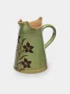 Poterie D’évires Poterie D'évires Flowers Hand-painted Ceramic Milk Jug In Green