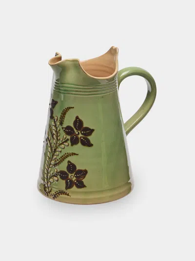 Poterie D’évires Poterie D'évires Flowers Hand-painted Ceramic Milk Jug In Green