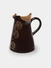 Poterie D’évires Poterie D'évires Flowers Hand-painted Ceramic Milk Jug In Brown