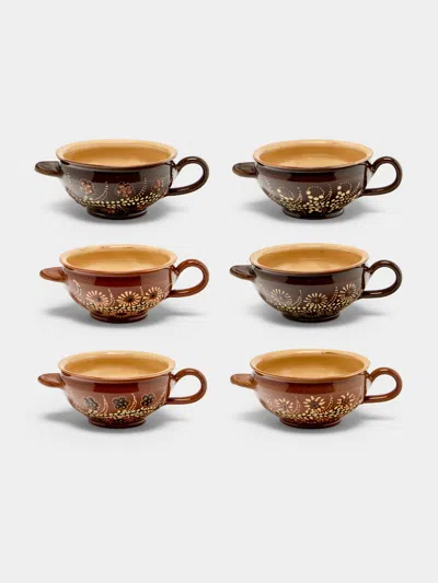 Poterie D’évires Poterie D'évires Flowers Hand-painted Ceramic Mini Soup Bowls (set Of 6) In Multi