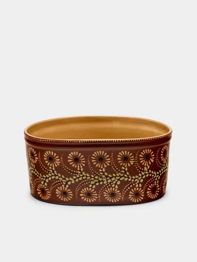 Poterie D’évires Poterie D'évires Flowers Hand-painted Ceramic Oval Serving Dish In Multi