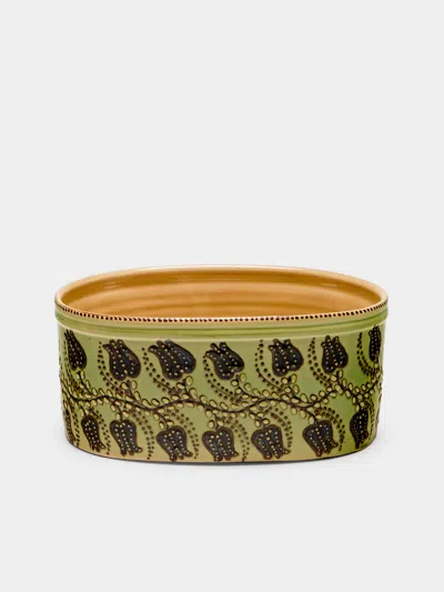 Poterie D’évires Poterie D'évires Flowers Hand-painted Ceramic Oval Serving Dish In Multi