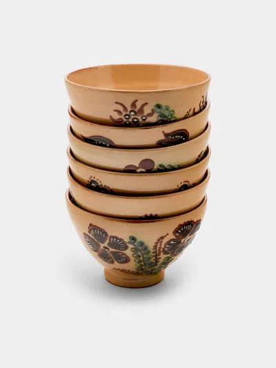 Poterie D’évires Poterie D'évires Flowers Hand-painted Ceramic Petit Bowls (set Of 6)