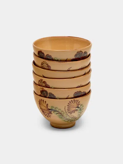 Poterie D’évires Poterie D'évires Flowers Hand-painted Ceramic Petite Bowls (set Of 6) In Brown