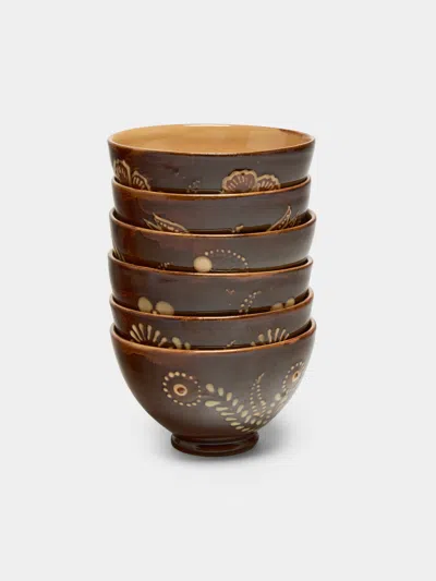 Poterie D’évires Poterie D'évires Flowers Hand-painted Ceramic Petite Bowls (set Of 6) In Multi