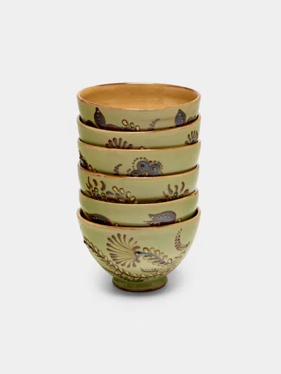 Poterie D’évires Poterie D'évires Flowers Hand-painted Ceramic Petite Bowls (set Of 6) In Multi
