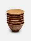 Poterie D’évires Poterie D'évires Flowers Hand-painted Ceramic Petite Fluted Bowls (set Of 6) In Brown