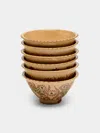 Poterie D’évires Poterie D'évires Flowers Hand-painted Ceramic Petite Fluted Bowls (set Of 6) In Brown