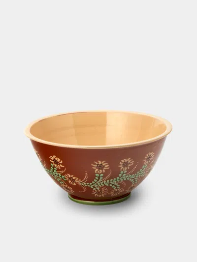 Poterie D’évires Poterie D'évires Flowers Hand-painted Ceramic Petite Salad Bowl In Red