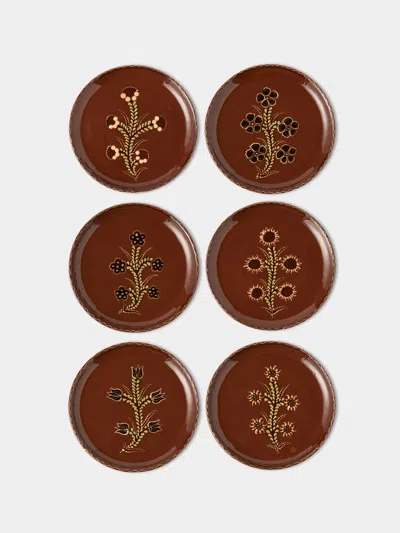 Poterie D’évires Poterie D'évires Flowers Hand-painted Ceramic Plates - 9.5in/24cm (set Of 6)