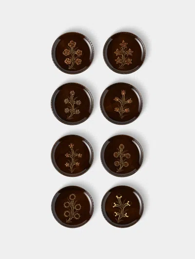 Poterie D’évires Poterie D'évires Flowers Hand-painted Ceramic Plates - 9.5in/24cm (set Of 8) In Multi