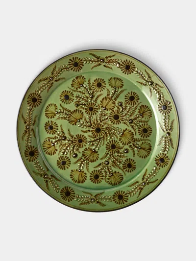 Poterie D’évires Poterie D'évires Flowers Hand-painted Ceramic Round Platter In Multi