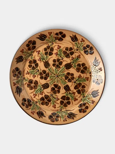 Poterie D’évires Poterie D'évires Flowers Hand-painted Ceramic Round Platter In Multi
