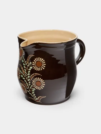 Poterie D’évires Poterie D'évires Flowers Hand-painted Ceramic Rounded Jug In Multi