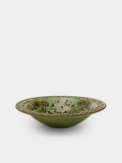 Poterie D’évires Poterie D'évires Flowers Hand-painted Ceramic Serving Bowl In Green