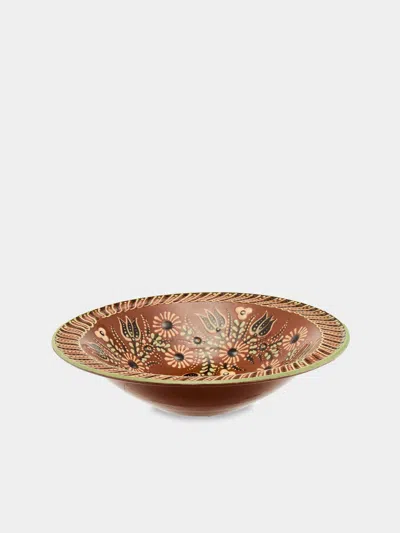 Poterie D’évires Poterie D'évires Flowers Hand-painted Ceramic Serving Bowl In Brown