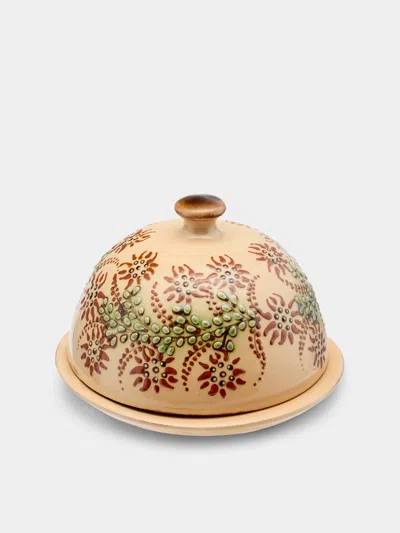 Poterie D’évires Poterie D'évires Flowers Hand-painted Ceramic Small Butter Dish