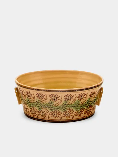 Poterie D’évires Poterie D'évires Flowers Hand-painted Ceramic Small Handled Serving Bowl In Multi