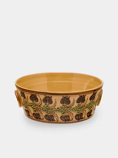 Poterie D’évires Poterie D'évires Flowers Hand-painted Ceramic Small Handled Serving Bowl In Multi