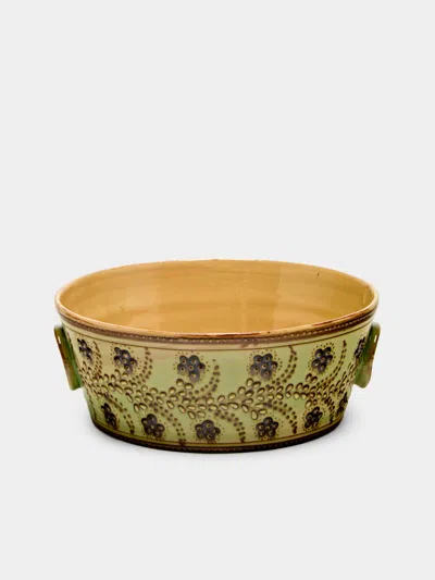 Poterie D’évires Poterie D'évires Flowers Hand-painted Ceramic Small Handled Serving Bowl In Multi