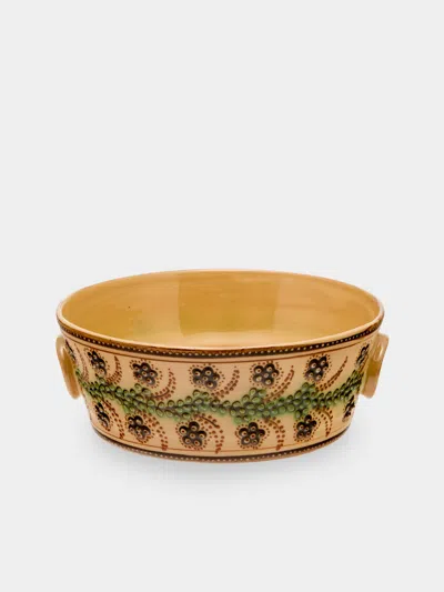 Poterie D’évires Poterie D'évires Flowers Hand-painted Ceramic Small Handled Serving Bowl In Multi