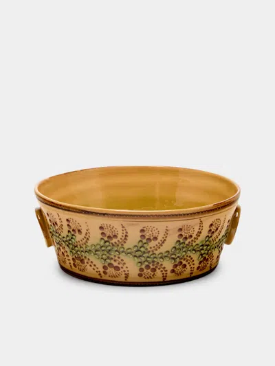Poterie D’évires Poterie D'évires Flowers Hand-painted Ceramic Small Handled Serving Bowl In Multi