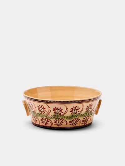 Poterie D’évires Flowers Hand-painted Ceramic Small Handled Serving Bowl Poterie D'évires Abask Luxury Gift In Brown