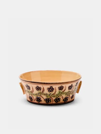 Poterie D’évires Flowers Hand-painted Ceramic Small Handled Serving Bowl Poterie D'évires Abask Luxury Gift In Brown