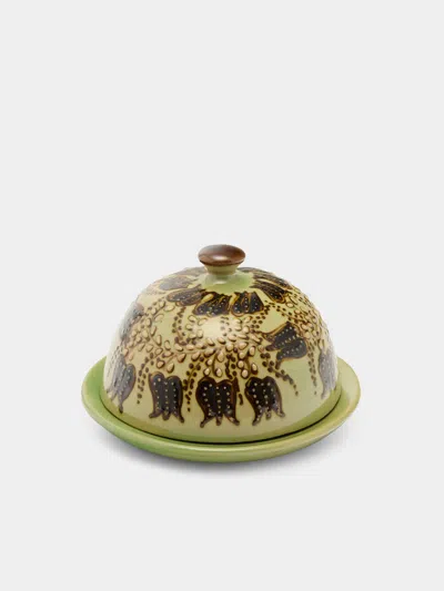 Poterie D’évires Poterie D'évires Flowers Hand-painted Ceramic Small Lidded Butter Dish In Multi