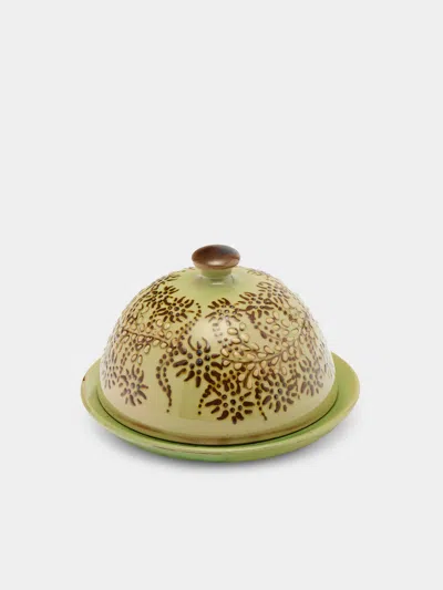 Poterie D’évires Poterie D'évires Flowers Hand-painted Ceramic Small Lidded Butter Dish